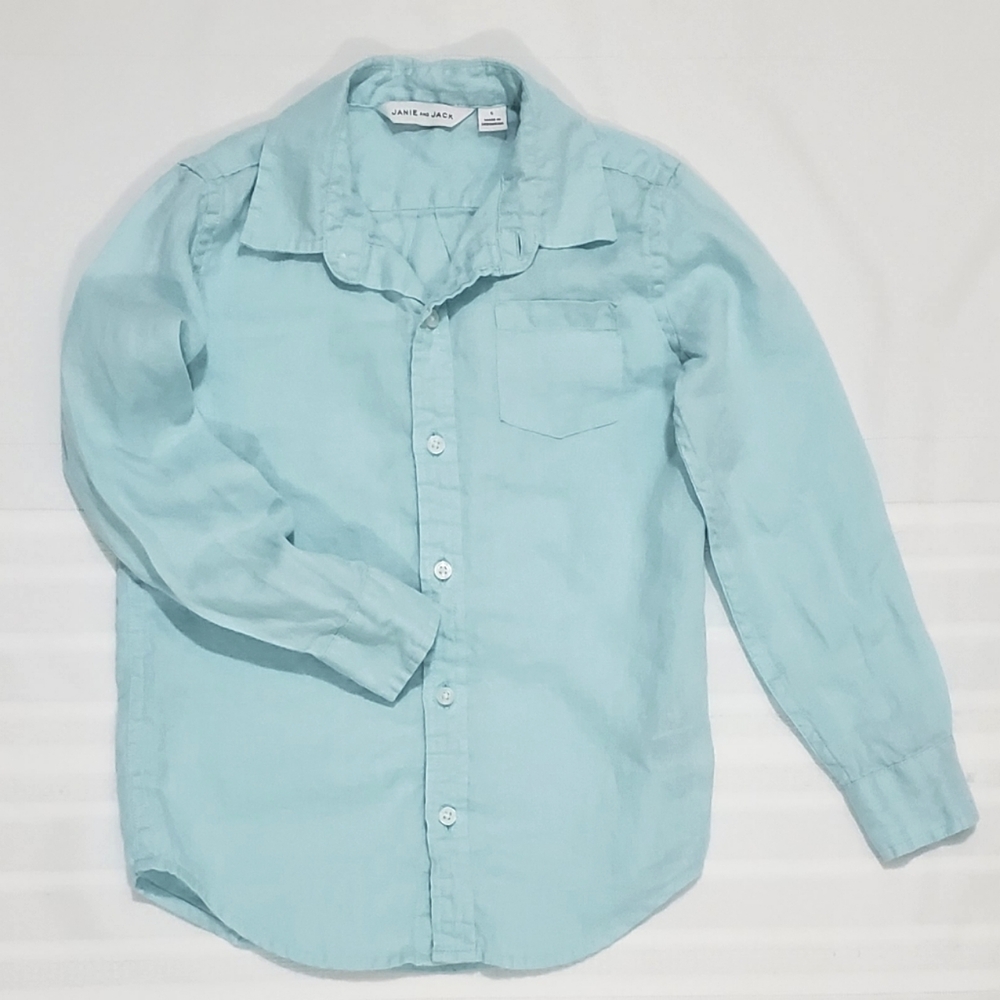 Janie and Jack Boys Button Down Long Sleeve Linen Shirt